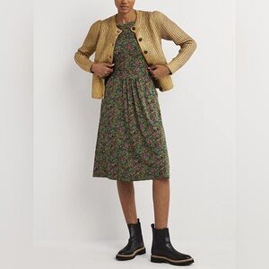 Boden Abigail Long Sleeve Crew Neck Jersey Dress Green Pink Floral Midi Size 8